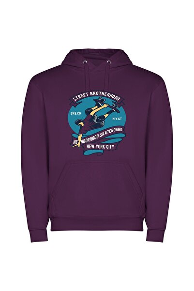 iLovePrints Airborne Skateboarding: NY Style Φούτερ με κουκούλα σε χρώμα Μωβ
