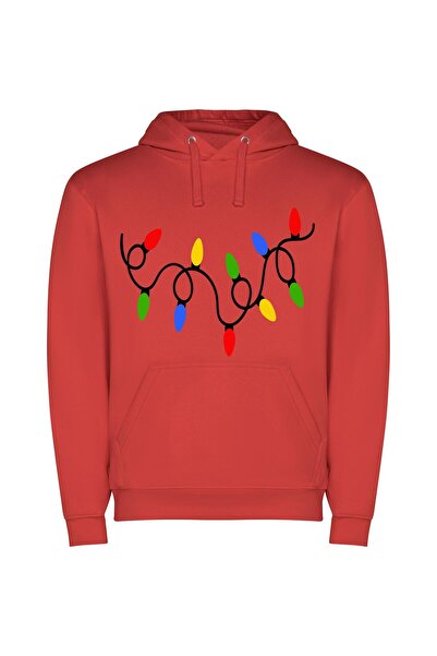 iLovePrints Radiant Festive Lasers Φούτερ με κουκούλα σε χρώμα Κόκκινο