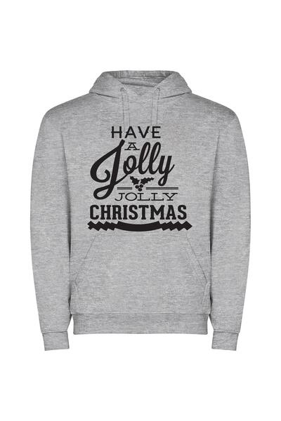 iLovePrints Jolly Holly Christmas Bliss Φούτερ με κουκούλα σε χρώμα Γκρι