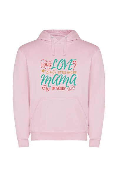 iLovePrints Mama, Bed, Love: Homely Elegance Φούτερ με κουκούλα σε χρώμα Ροζ