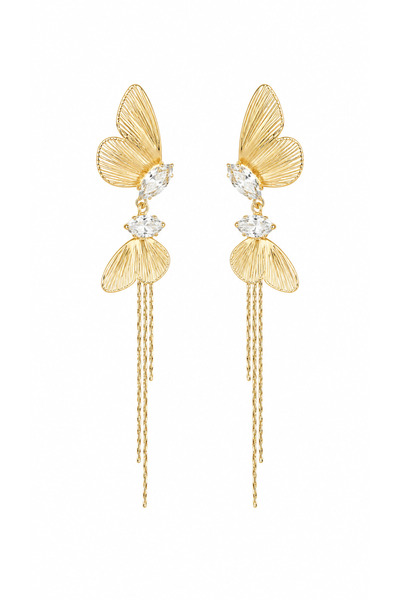 POSEİDONS JEWELLERY Women's Gold Color Butterfly Figured Zircon Stone Dangle ...