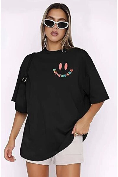 pazarella Crew Neck Short Sleeve Printed T-Shirt - Black