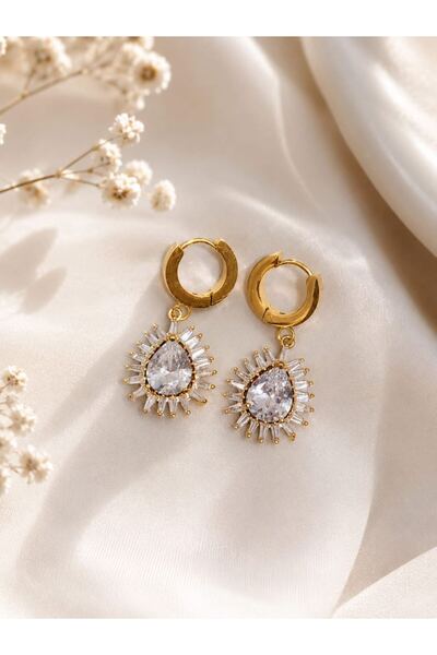CM Jewelry Zircon Stone Drop Dangle Gold Steel Earrings