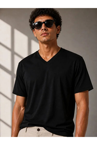 MODA ŞEHRİ Men's V-Neck Basic T-Shirt Short Sleeve Summer Regular Fit T-Shirt...