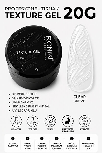 RONIKI 3D Texture Gel 20 G – Kabartma Nail Art Jeli, Yoğun Kıvamlı UV/LED Uyumlu