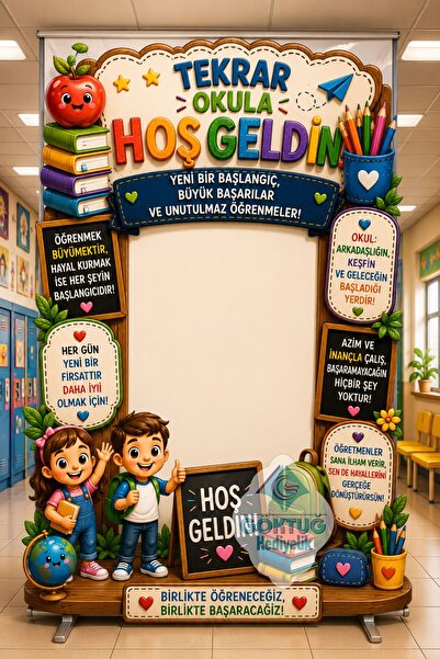 Göktuğ Hediyelik 100x150 cm Okulda İlk Gün Hatıra Panosu | Tekrar Okula Hoş G...