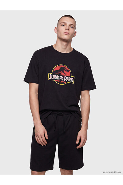 LC Waikiki Vizyon New Season Black Crew Neck Printed Men's T-Shirt