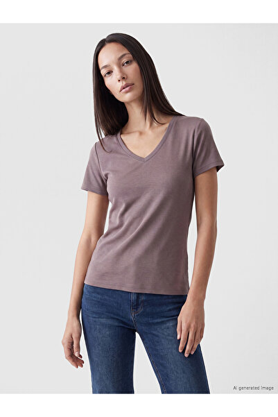 LC Waikiki Vizyon New Season Plum V-Neck Soft Touch Women's T-Shirt
