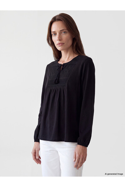 LC Waikiki Lcw Grace Tie Collar Embroidered Blouse