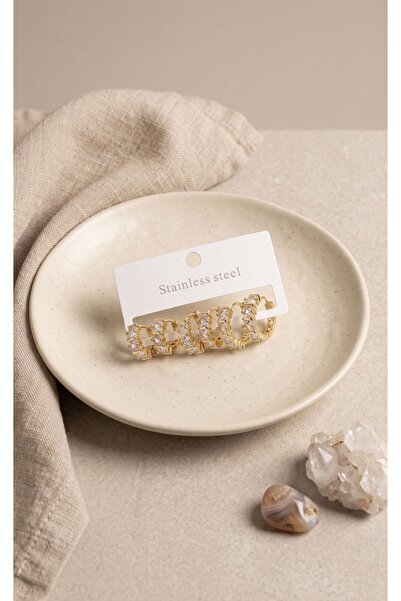 deluxe takı ve giyim 316L Steel Gold Color Baguette Zircon Stone Hoop Earring...