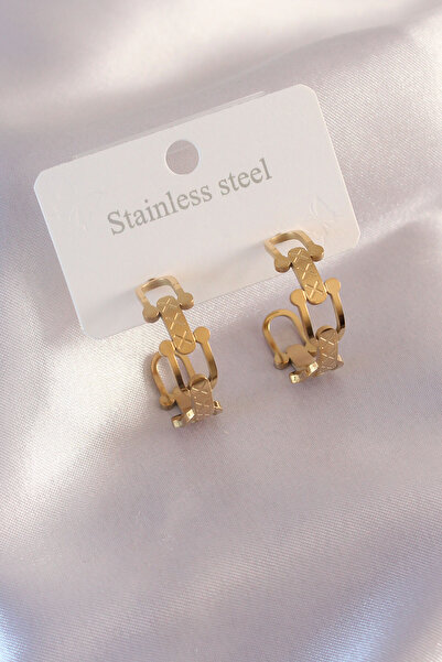 DMR Elegance Steel Gold Color Tiffany Chain Model Women's Earrings