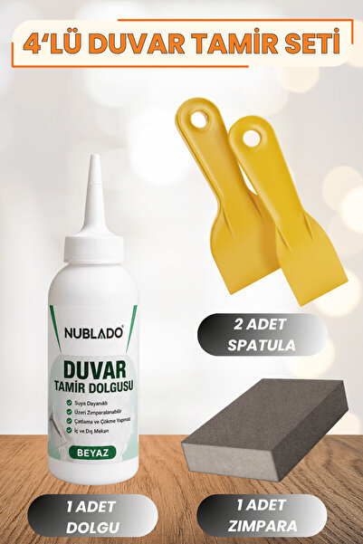 NUBLADO 4'lü Duvar Tamir Seti 220 gr Beyaz Dolgu Macunu, 2 Plastik Spatula ve...