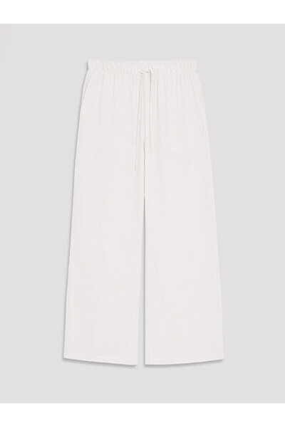 LC Waikiki White Wide Leg Women's Trousers with Elastic Waist