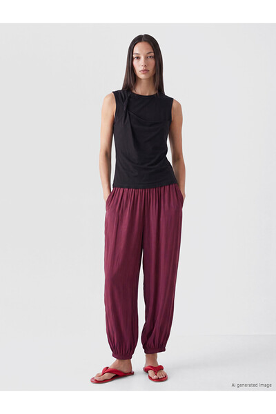 LC Waikiki Burgundy Women's Jogger Pants with Elastic Waist