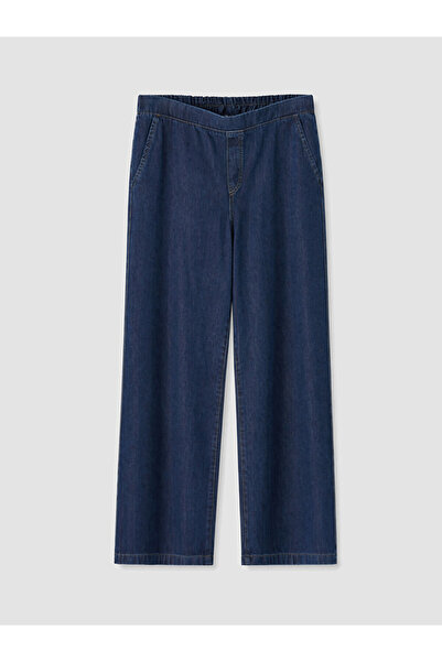 LC Waikiki Navy Blue Large Size Wideleg Women's Jean Trousers