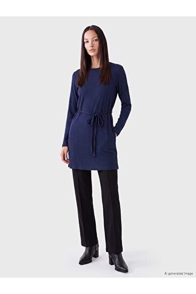 LC Waikiki Navy Blue Crew Neck Women's Sweatshirt Tunic