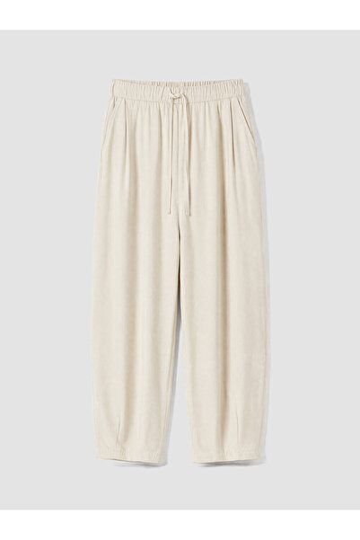 LC Waikiki Beige Women's Trousers with Elastic Waist and Pleated Legs