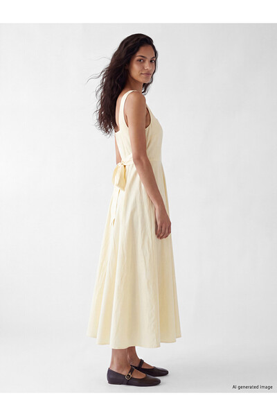 LC Waikiki Yellow Square Collar Waist-Slit Dress