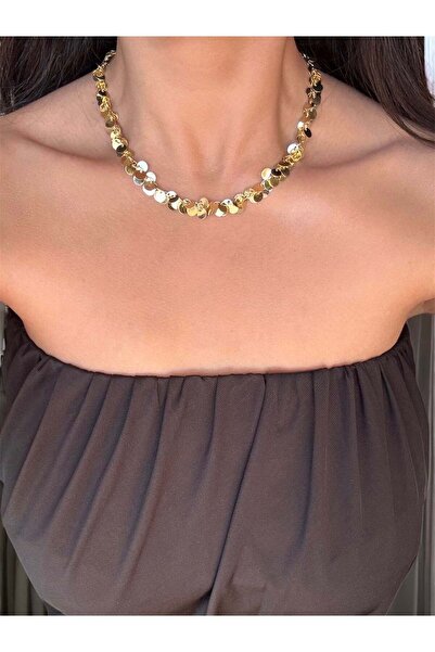 KİUSS Sequin Detail Gold Necklace