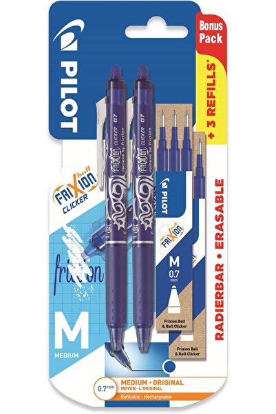 Genel Markalar Pilot Frixion Clicker Silinebilir Jel Kalem 0,7 mm Mavi 2 Kalem + 6 Yedek Refill