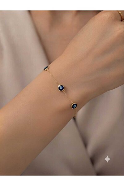 Papatya Silver Orjinal 14 Ayar Sertifikalı Altın Minimalist Üçlü Nazar Göz Al...