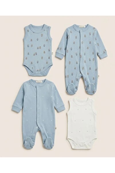 AKİ MODA KİDS 4-Piece Cotton Newborn Baby Set – Romper with Booties & Snap-On...