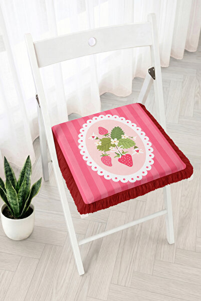 Realhomes Strawberry and Floral Motif Striped Fringed Zippered Chair Cushion ...