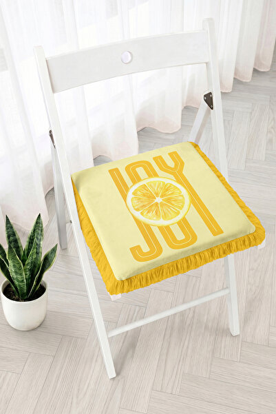 Realhomes Joy Written Lemon Slice Patterned Fringed Zippered Chair Cushion - ...