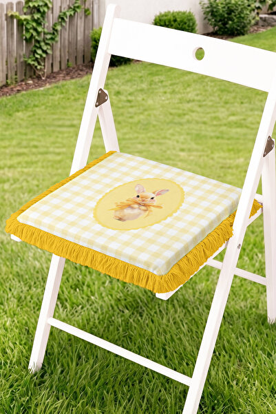 Realhomes Fringed Zippered Chair Cushion with Bow and Rabbit Figure - Tassele...