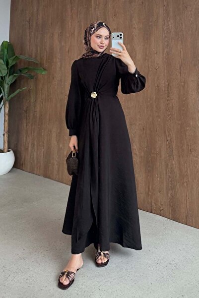 Şule Giyim Rose Buckle Detail Dress Brown