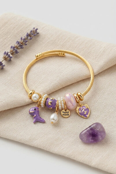 ARMÜZ Trex and Heart Purple Charm Bracelet