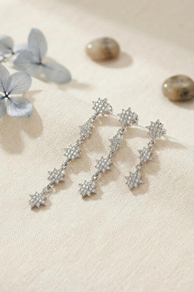 ARMÜZ Set of 3 Earrings in Silver Color with Pole Star Detail