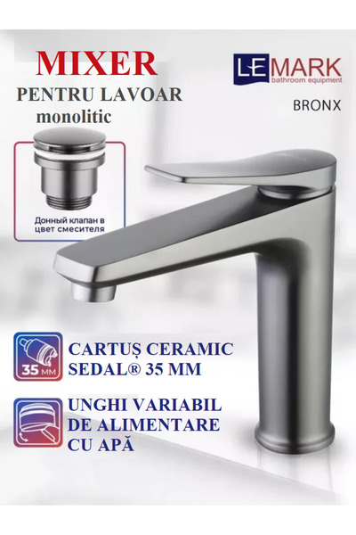 LEMARK BATHROOM EQUIPMENT Baterie lavoar/chiuveta Bronx Grafit