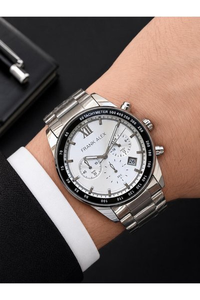 Frank Alex Dial with Stopwatch 2-Year Warranty Steel Strap 3 Atm Men Wristwatch Fg.X7327.1