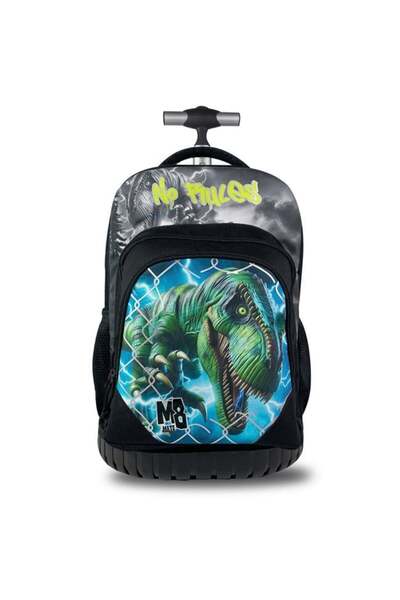 OEM Rucsac tip troler My Way cu model cu dinozauri negri - 33 x 27 x 47 cm