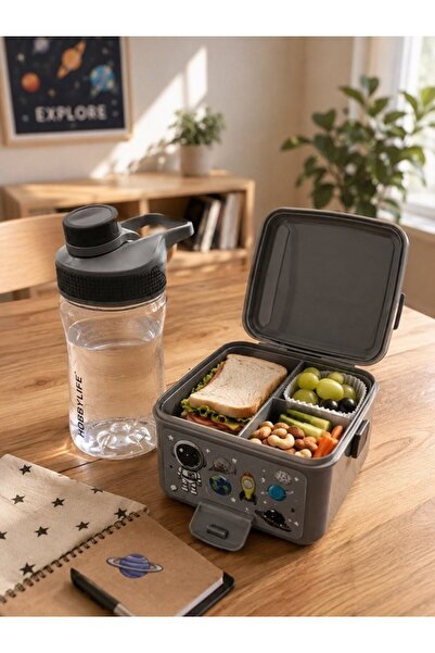 TemizlikMağazam Uzay Desenli Katlı Bölmeli Kilitli Beslenme Kutusu Ve Suluk S...