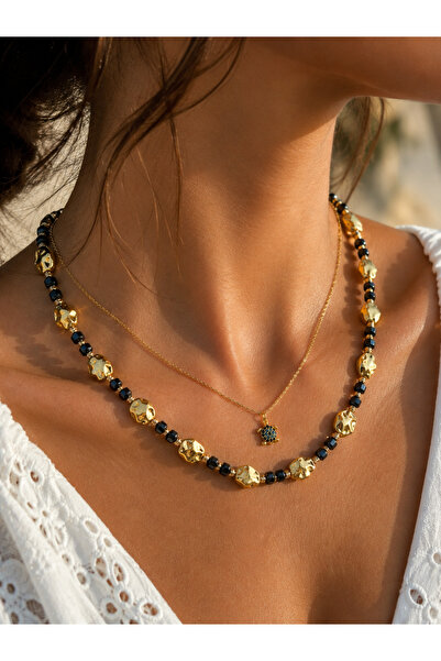 SEZİNİN TAKI DÜKKANI Nazar Turtle & Bohemian Style Black Natural Stone Women'...