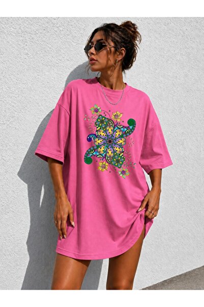 classy moda Tricou supradimensionat pentru femei, extra lung, cu imprimeu art...