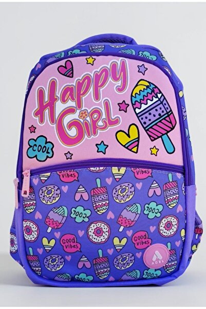 Adel Happy Girl Pembe/Mor Dondurma ve Donut Desenli Okul Çantası
