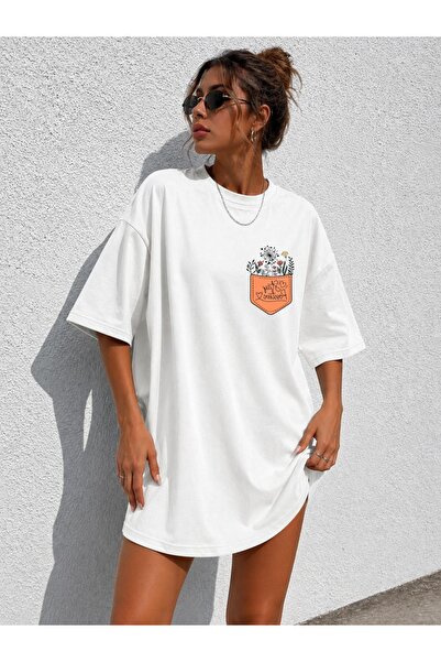 classy moda Γυναικείο μπλουζάκι με φλοράλ στάμπα και σχέδιο τσέπης, oversized...