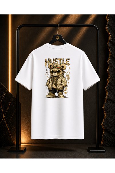 GOB Collection Unisex Hustle Bear Back and Front Printed 100% Cotton Oversize...
