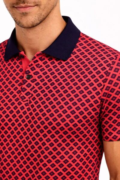 Generic Brand Men's Pique Fabric Polo Collar Patterned T-Shirt Short Sleeve S...