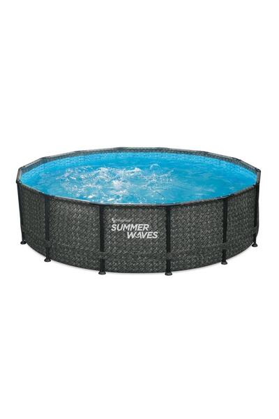 Summer Waves Piscină cu structură metalică, 427 cm, H 107 cm, Aspect ratan, 3...
