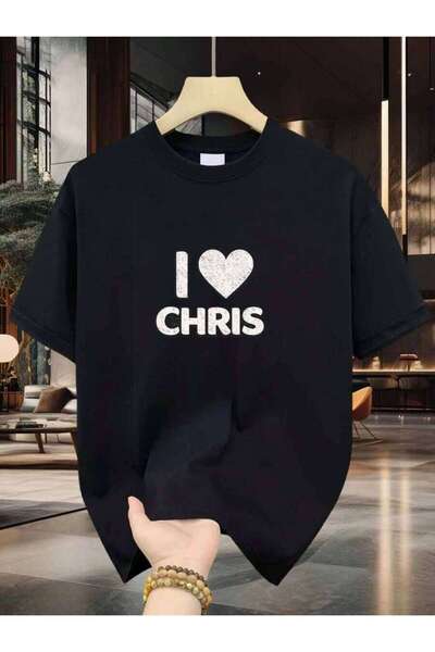 kai22 قميص رجالي |   طباعة نصية I Love Chris، نقية، طباعة فاخرة، متينة، أزياء...