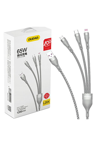 DUDAO Set de cabluri 3-în-1 USB la Lightning, MicroUSB, Type C pentru smartph...