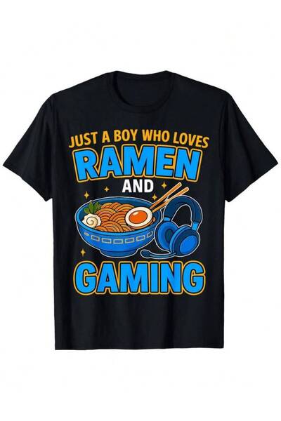 9TAY تي شيرت رجالي بتصميم أنمي - تصميم مانغا "Just A Boy Who Loves Ramen"، قم...