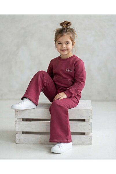 Ege Bebek Girl's Seasonal Kangaroo Pocket 2-Strap Top and Bottom Tracksuit Se...