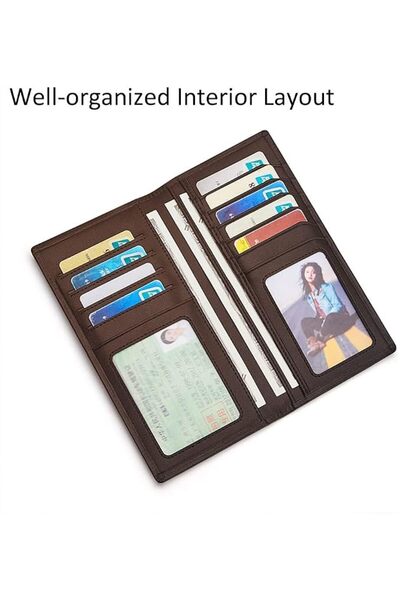 GENERAL محفظة رجالية طويلة ونحيفة من الجلد مع خاصية حجب RFID، حامل رقيق للشيكات