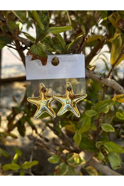 MODA Blue and White Starfish Earrings with Gold Detail, Stylish Summer Earrings