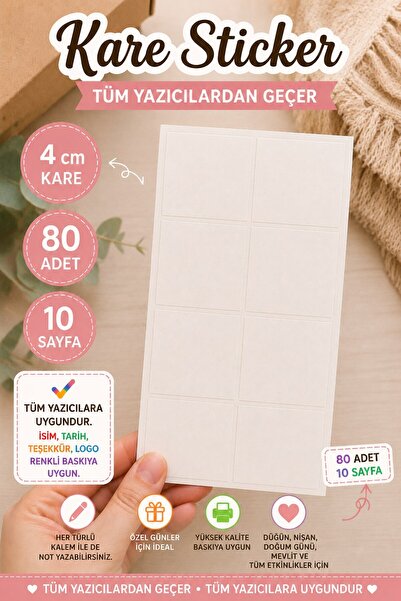 Emtory Home Kare 80 Adet Boş Sticker - 4 cm - Tüm Yazıcılara Uyumlu Sticker K...
